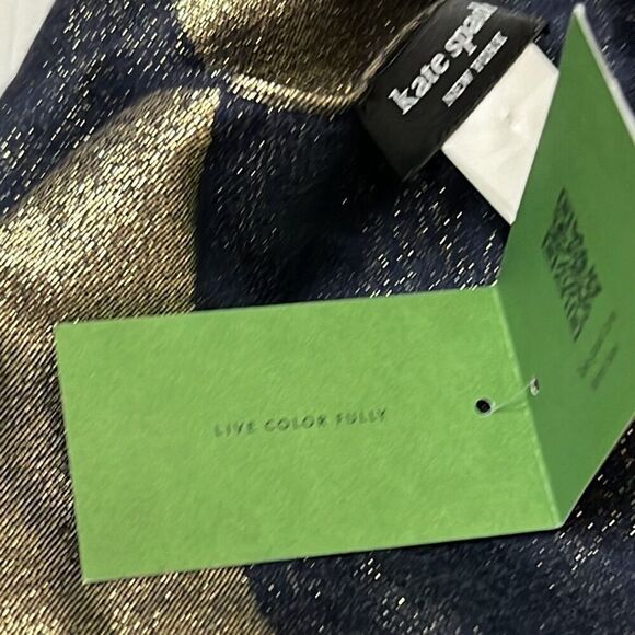 kate spade new york Women's Scarf Logo Awning Stripe Yarn Dye NWT Wool Silk Blue - Picture 16 of 16